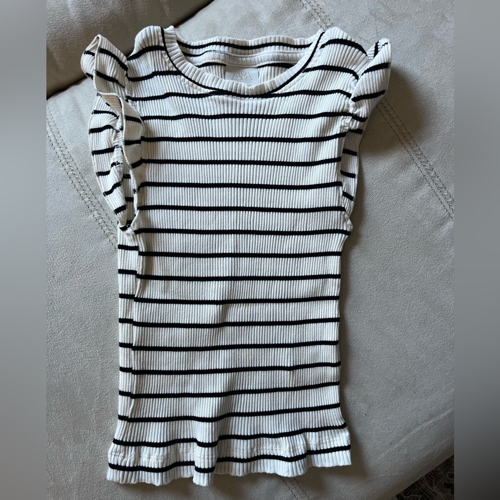Zara Striped Fitted Ruffle Ribbed Tank 6/7
